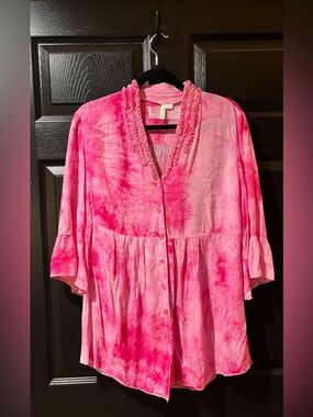 Ethyl Hot Pink Boho Peasant Blouse